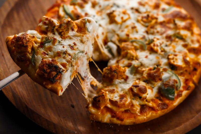Spicy Diavola punch pizza with salami and chili flakes